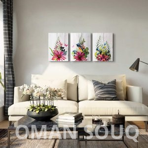 Flowers and birds 3 Pieces abstract Canvas Wall Art for living room Wall Decor