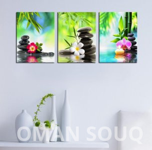 Zen Wall Art Canvas Art Decor SPA Stone Green Bamboo Pink Waterlily Frangipani Pictures Modern Canvas Artwork