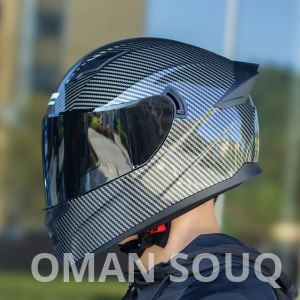 خوذة موتوسيكل كاملة الوجه مع عدستين وجناح خلفي، بحبكة من ألياف الكربون، مصنوعة من مادة ABS، خوذة دراجة نارية للكبار